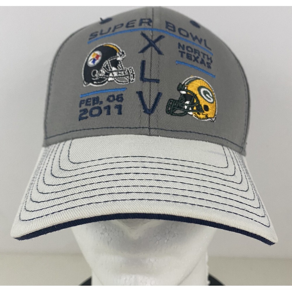 NFL Reebok Super Bowl XLV Steelers vs Packers Adjustable Hat Grey White